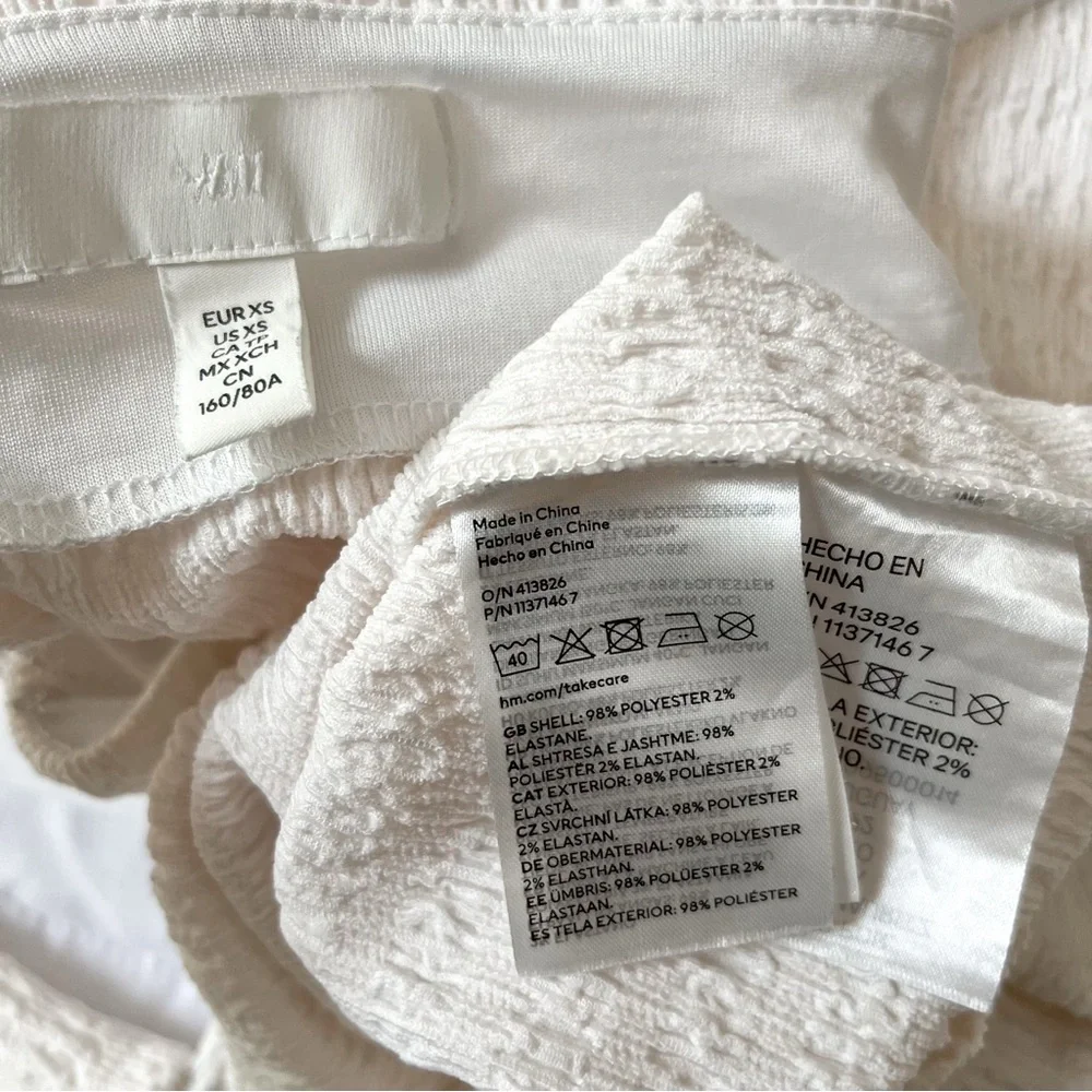 H&M White Smocked Puff Sleeve Or Off The Shoulder Long Sleeve Top XS